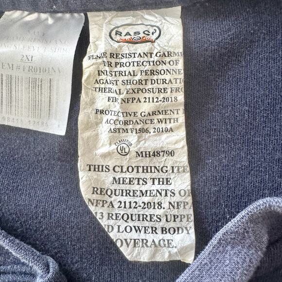 RASCO FR 3 Button Pullover Long Sleeve Shirt Men’s 2XL Flame Resistant Navy - Picture 10 of 13